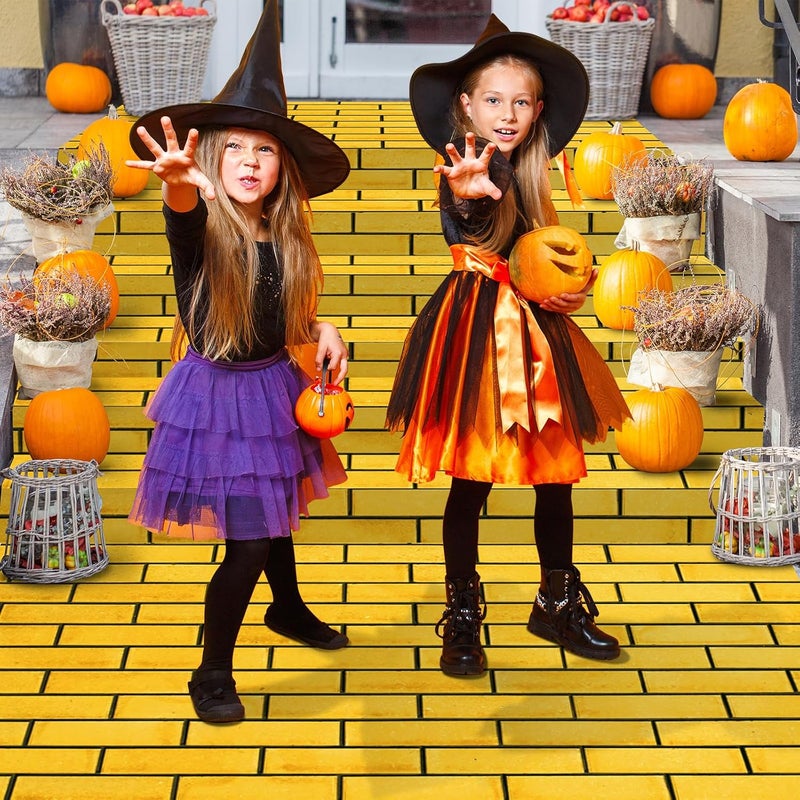 Jectivs 6Pcs Total 4.5x54 Feet Yellow Brick Road Floor Runner for Wizard Oz Party Decorations,Long Disposable Brick Stone Wall Backdrop Tablecloth for Halloween Princess Cosplay Medieval Castle Party Supplies - Image 4